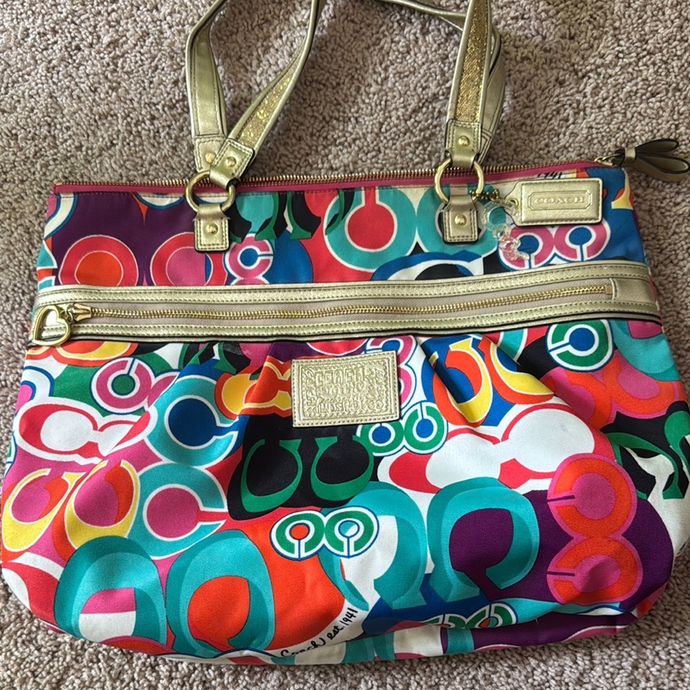 Coach Colorful Signature Tote with Gold Accents